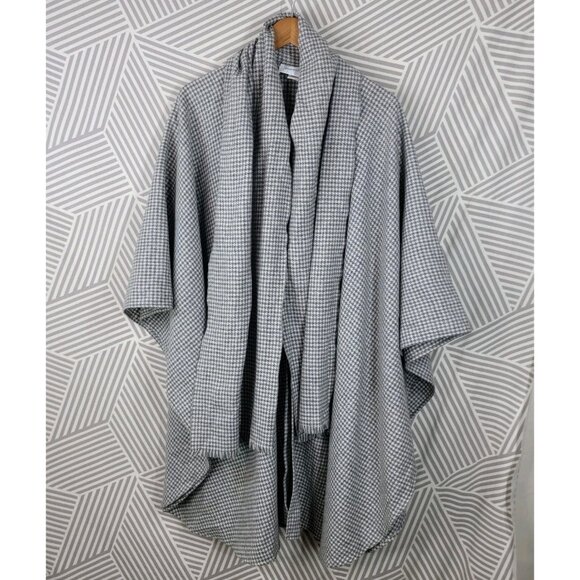 Vintage Tweed Wool Cape Coat One Size Medium Large XL 1X 2X 3X Grey Houndstooth - Picture 2 of 8